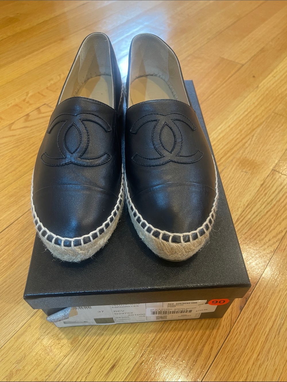 CHANEL Black Leather Espadrilles with Interlocking CC